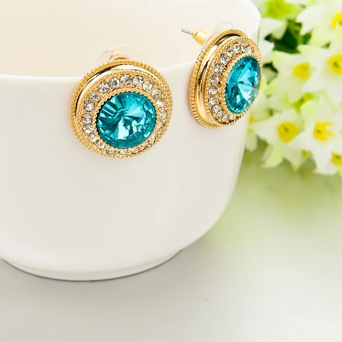 TOUCHEART Fashion Handmade Jewelry Round Blue Crystal Earrings With Stones For Women Gold Cubic Zirconia Stud Earings SER150078 | Украшения