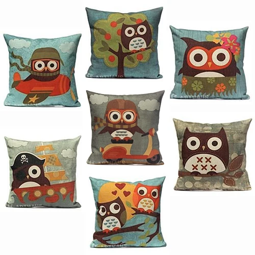 2015 новый квадратный хлопок холст симпатичные наволочка сова цифровой