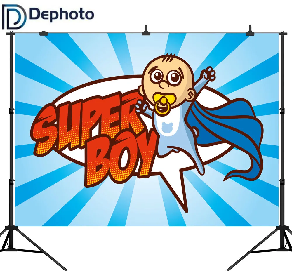 

DePhoto Vinyl Photography Backdrop Superhero Birthday Party Super Boy City Sky Photo Background Baby Shower Photobooth Backdrops