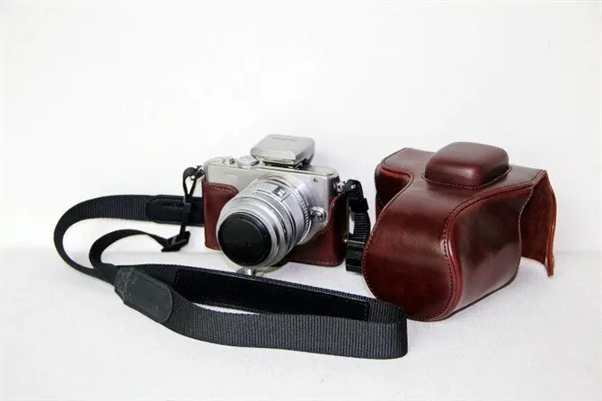 Черный/белый/кофейный чехол для камеры кожаный цифровой Olympus EPL3 EPM1 Бесплатная