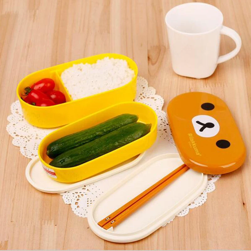 2 слоя мультфильм Rilakkuma контейнер Bento для обеда коробка пищевой японский стиль