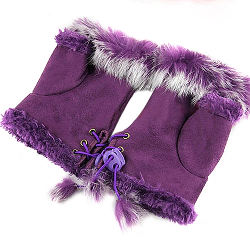 Женская мода зима теплая имитация кроличьей шерсти Искусственная кожа перчатки
