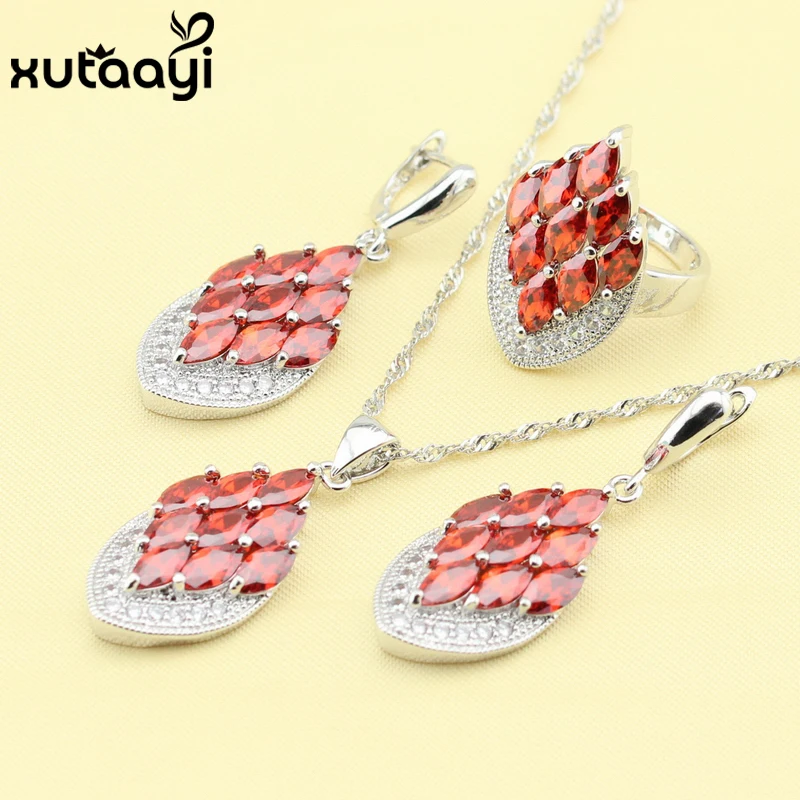 Необычный Серебряный цветной комплект ювелирных изделий из трех предметов