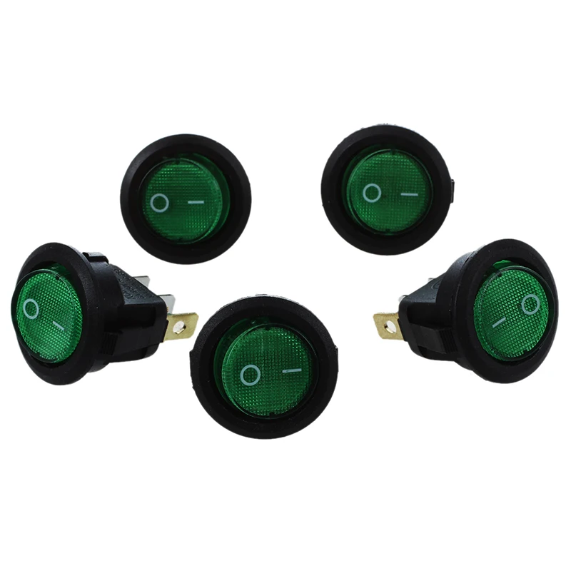5 шт. 3 Pin SPST Зеленый неоновый свет Вкл/Выкл круглый Кулисный Переключатель AC 6A/250В