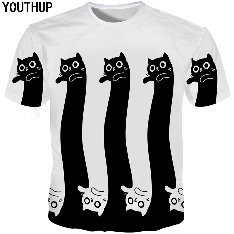 YOUTHUP 2020 3d футболка для мужчин/женщин черно белая кошка печать смешные футболки