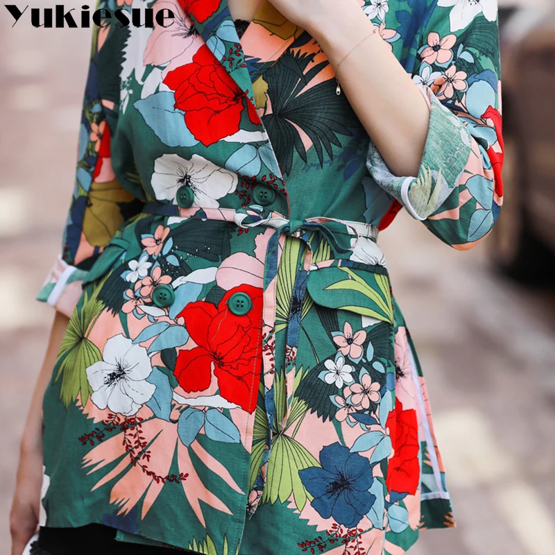 Женский пиджак с цветочным принтом Блейзер Женская куртка chaqueta mujer famale jaket