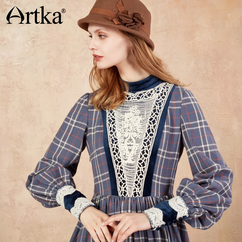 ARTKA 2018 Осень и Зима Винтаж лоскутное плед Плиссированные кружево украшения
