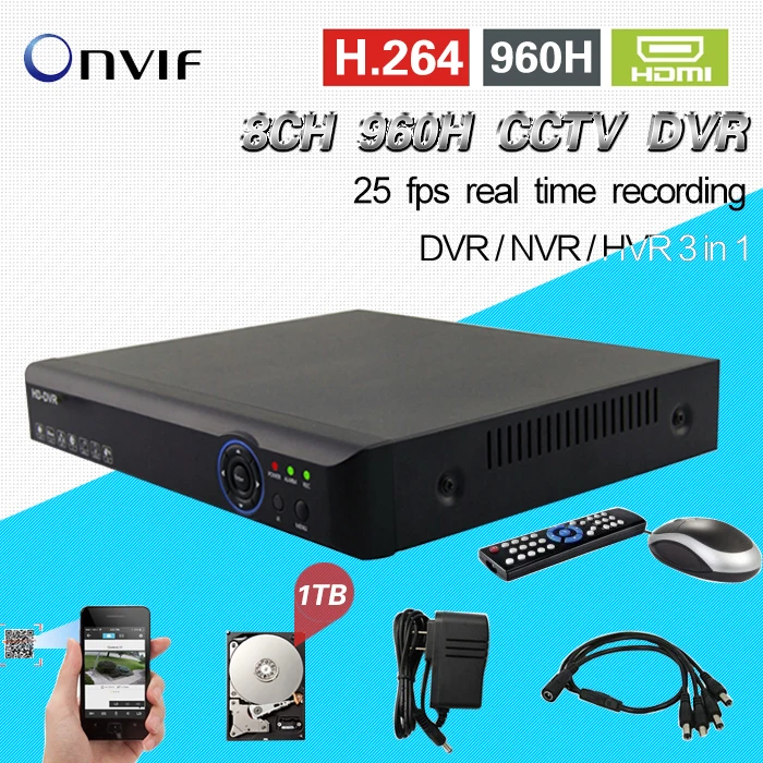 8ch CCTV Системы 960 H DVR в реальном времени записи Hybrid DVR/NVR/HVR 3in1 полный режиме