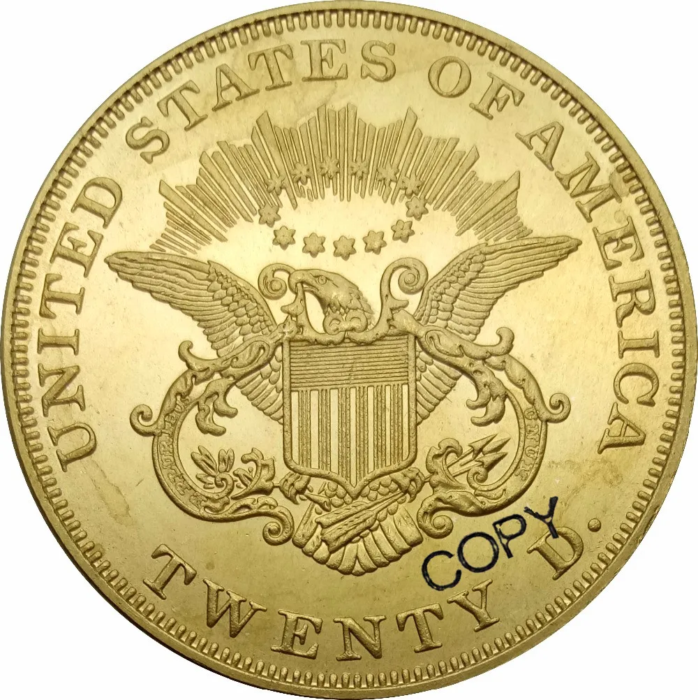 США 20 долларов Liberty Head-Double Eagle без девиза TWENTY D. 1865 1865S латунная копия монеты | Дом и