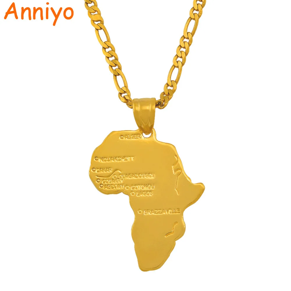 

Anniyo 8 Style / Map of Africa Pendant Necklace Chain African Map set Jewelry Gold Color Jewellry for Women Men Girl #132106-8
