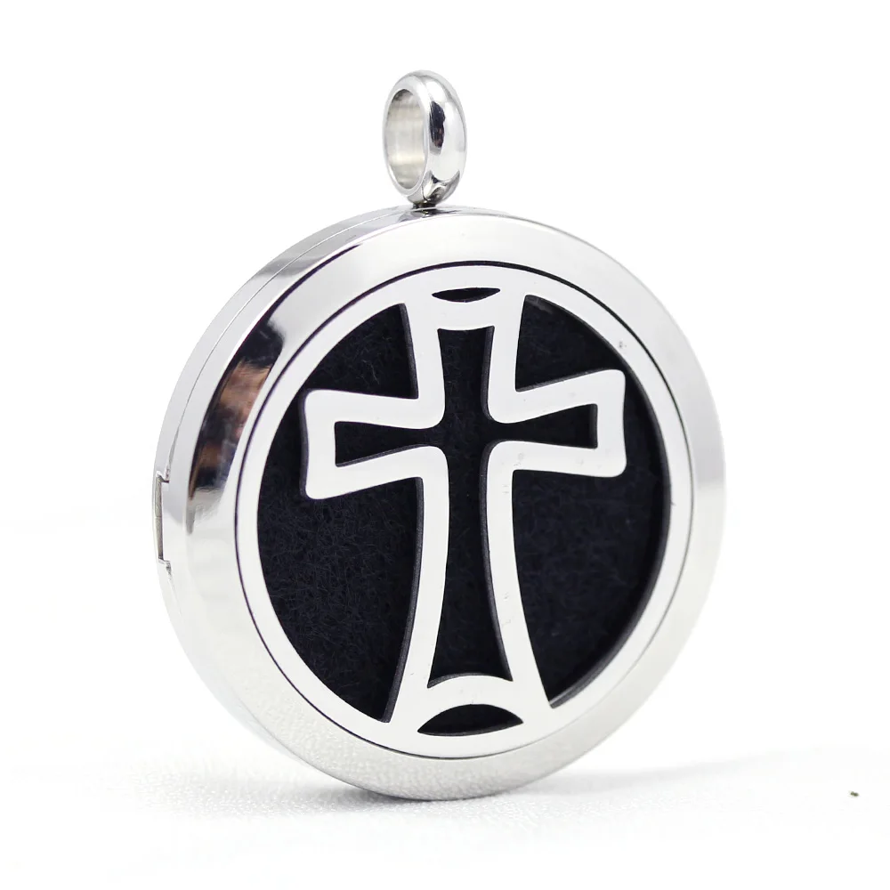 

30mm 316L stainless steel new design cross aroma aromatherapy essential oil diffuser necklace