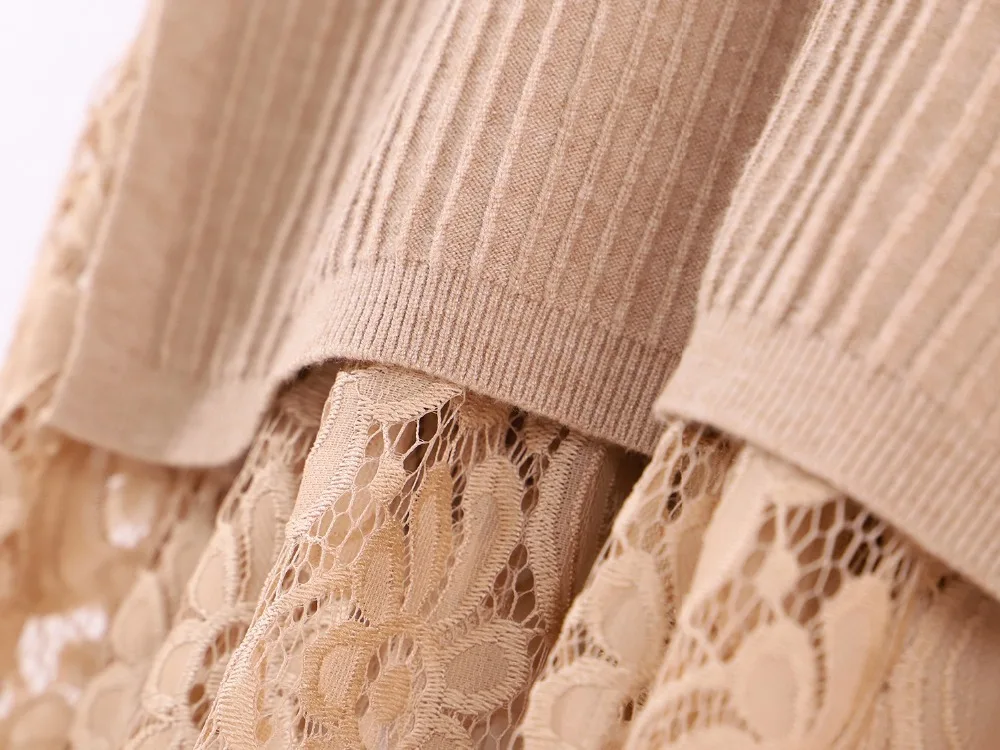 Пуловер женский осенне-зимний вязаный с кружевом | Женская одежда