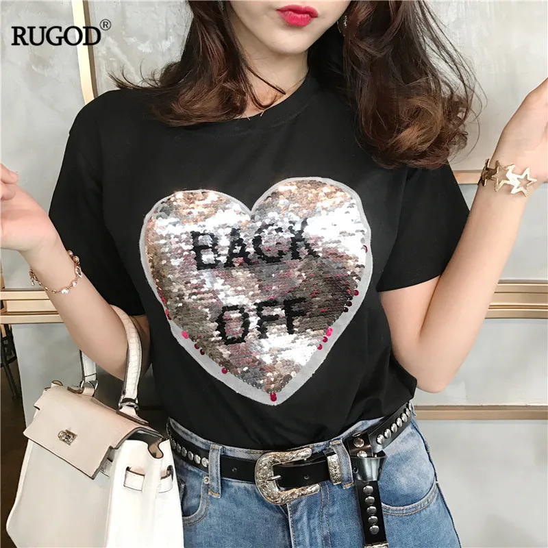 RUGOD/ Летняя женская новая футболка с коротким рукавом, Блестящая футболка с надписью «love-changing», Свободный Повседневный женский модный симпатичный стиль преппи-топ