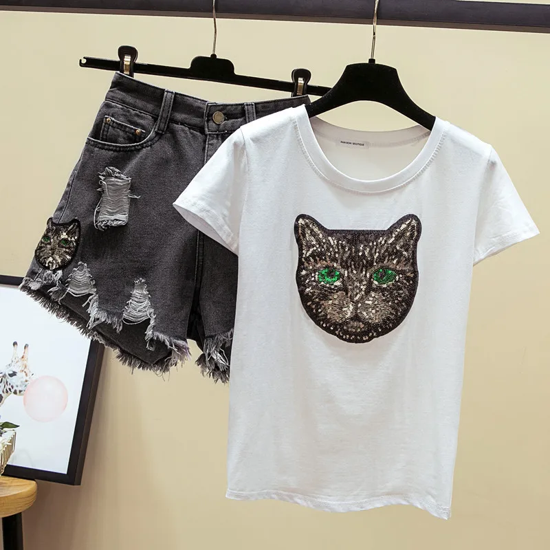 Женский Повседневный комплект 2 шт. с блестками и круглым вырезом топ короткими