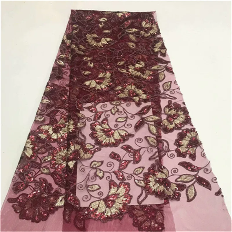 

Sequined Style African High Quality Net Wedding Lace Fabric gold New Nigeria Sequins Guipure Tulle Sewing Evening Dress Material
