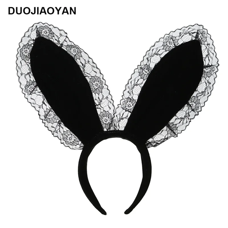 

DUOJIAOYAN New Plush Lace Sexy Bunny Headband Long Rabbit Ears Headwear Cosplay Hair Band Party Costume Hoop