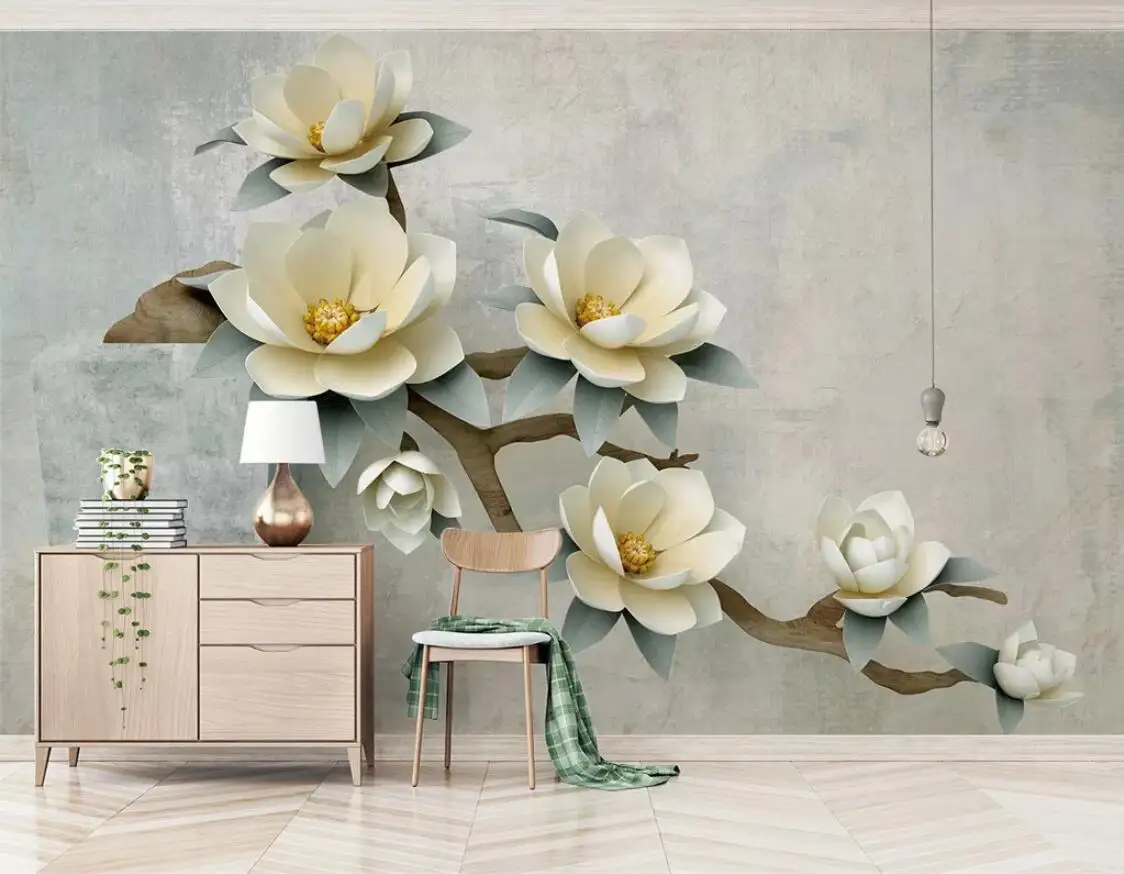 Embossed Floral Mural Wall Paper 3d Flowers Canvas Contact Photo Wallpaper Papel De Parede Wallpapers for Living Room | Обустройство