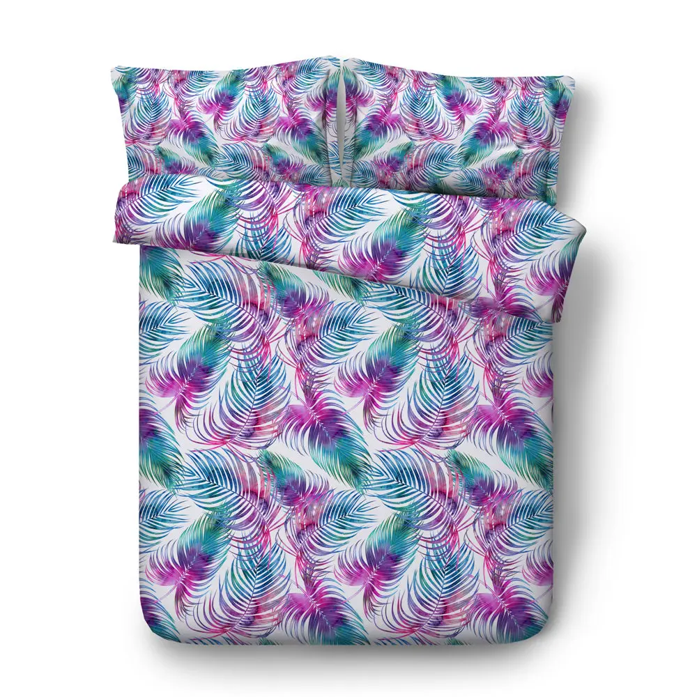 JF-503 Abstract concept HD Digital Colorful feathers print bed linen double size sheet set 4pcs feather duvet cover bedding | Дом и сад