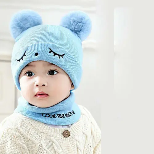 Зимняя теплая вязаная Вязаная Шапка-бини для маленьких мальчиков и девочек