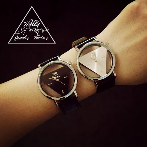 Holly contracted tide brand retro harajuku triangle wrist watches Double-sided hollow-out fashion lovers with tables | Наручные часы