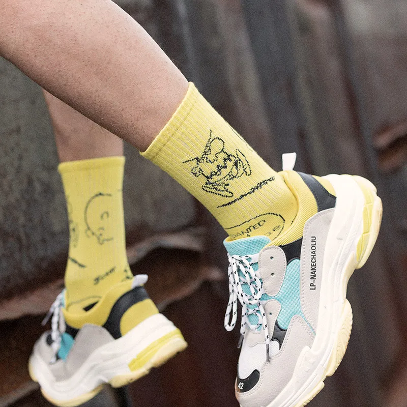 Street socks Soft Cotton Striped Printed Modern Hip-hop Cool Skateboard Harajuku Funny Socks For Couple | Мужская одежда
