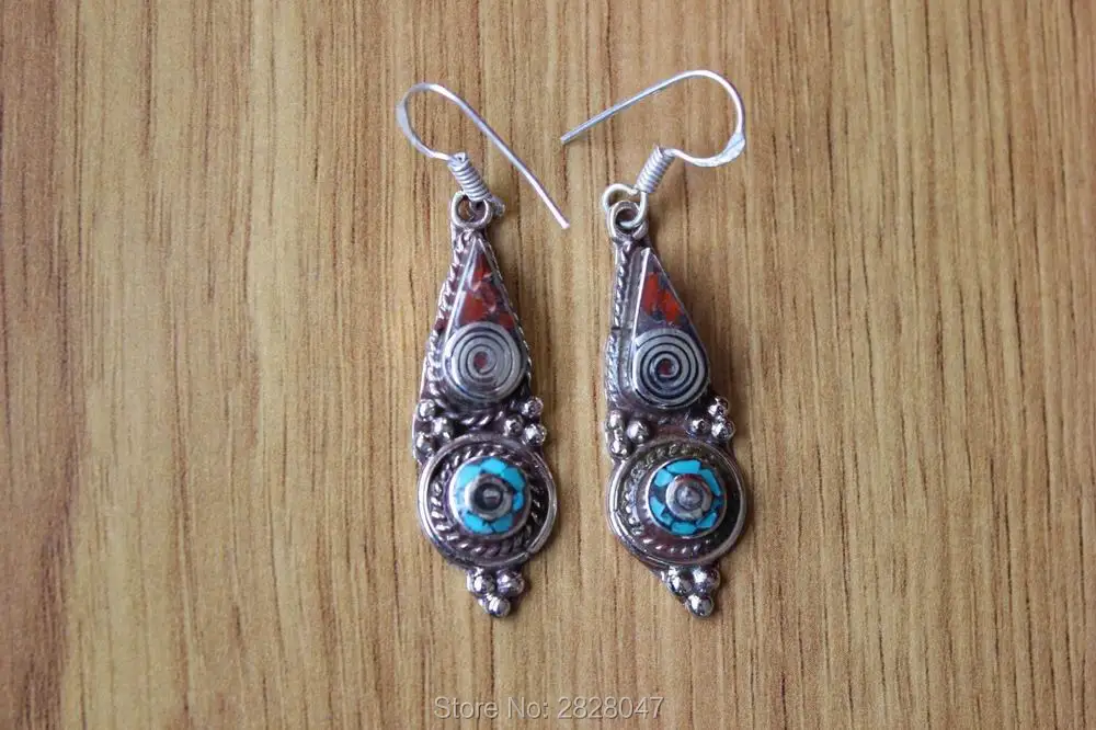 ER143 винтажные тибетские медные женские серьги в форме капли воды богемном