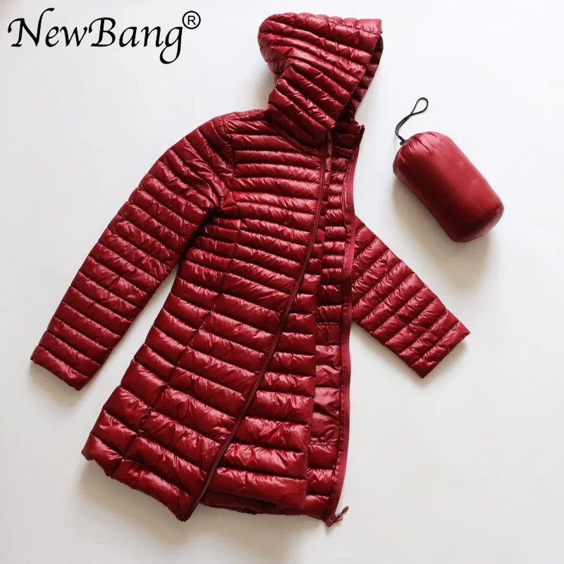 Женский длинный пуховик NewBang теплый ультра легкий с сумкой для переноски зимнее
