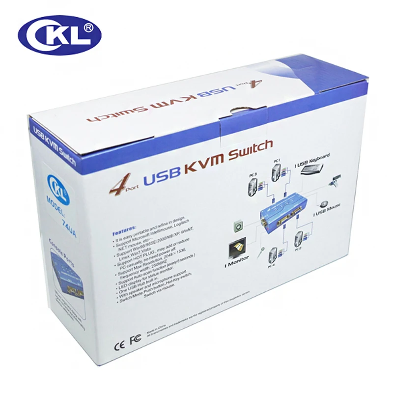 CKL 4 порта USB Авто VGA KVM переключатель поддерживает аудио микрофон для ПК монитор