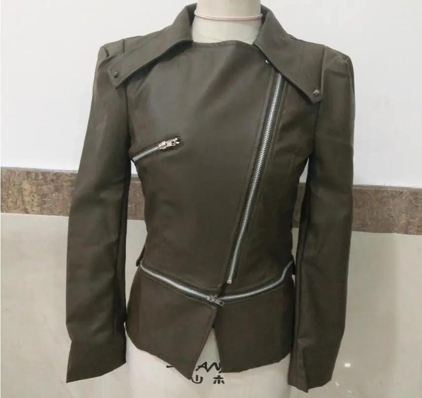 Женская кожаная куртка на молнии облегающая короткая мотоциклетная осень |