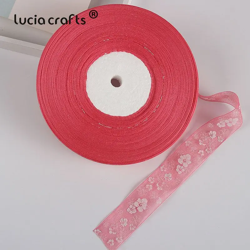Color 9 5y 5 ярдов/8 ярдов 25 мм Печатные Цветы органза ленты Ткань DIY волосы банты подарочная упаковка Свадебная вечеринка украшения Рождество R0801 - Цвет: Color 9 5y