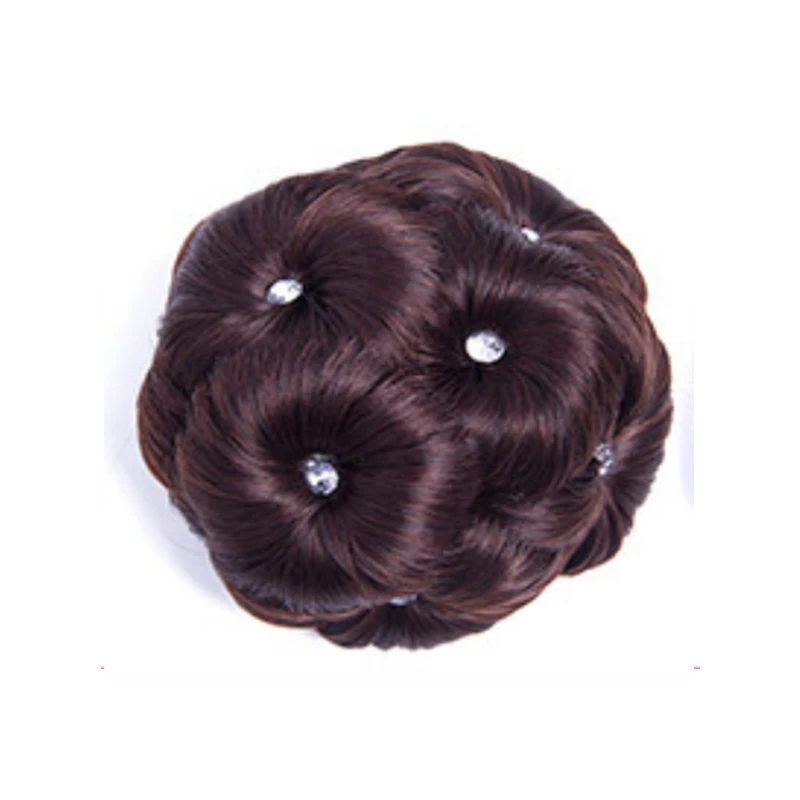 Dark brown white Макияж булочка вьющиеся волосы Женский Алмаз волос кольцо парик невесты шиньон цветы - Цвет: Dark brown white