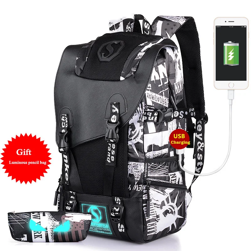 2017 Для мужчин USB зарядки Star Backpack Модная молодежная световой Хорошая Школа Рюкзак