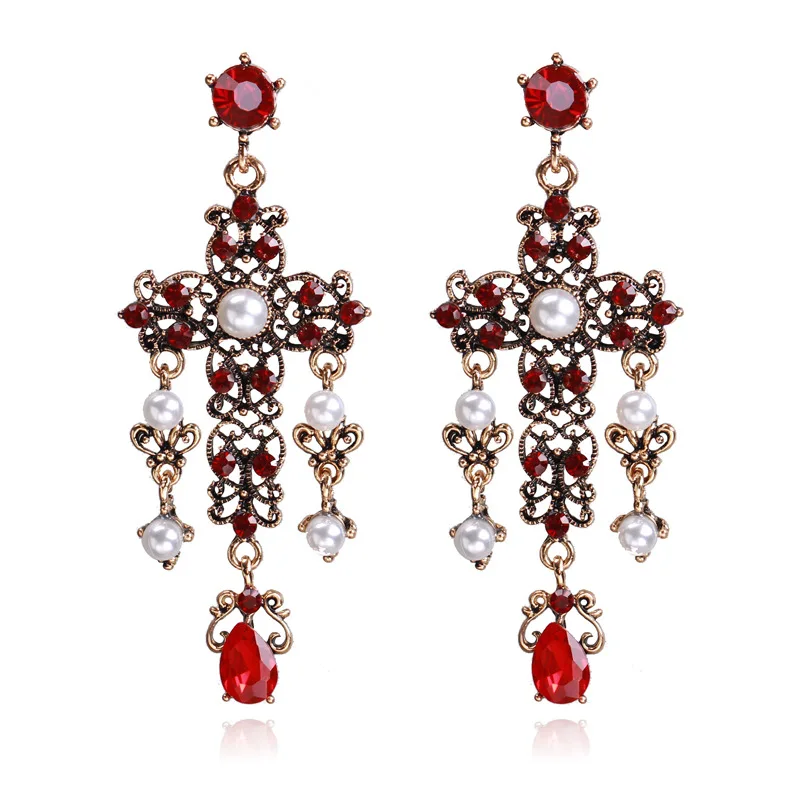 Женские серьги подвески с красной стразой|Серьги-подвески| |