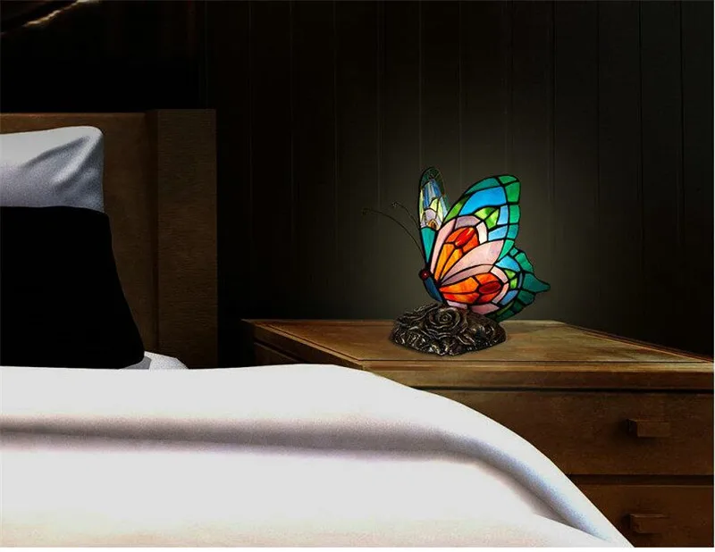 Витражный цветной маленький цветок Tiffanylamp Милая бабочка декоративный ночной Светильник детский светодиодный ночной Светильник для детей