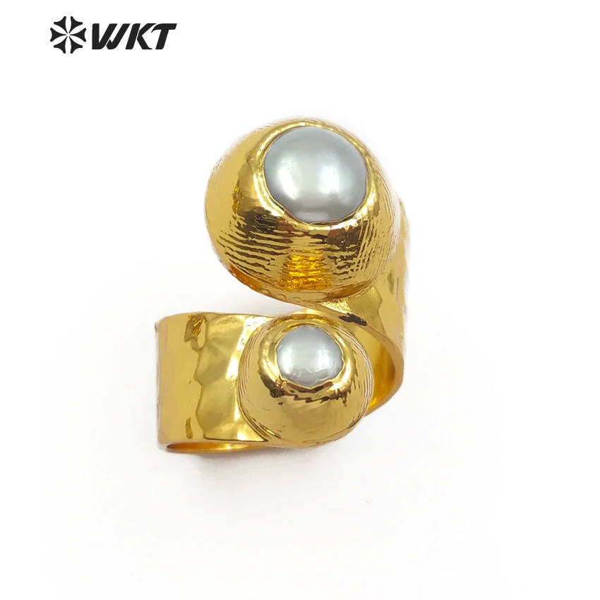 WT-R329 wkt опт 10 шт/партия стиль уникальное Двухслойное кольцо с натуральным камнем и отделка жемчугом дамское Золотое кольцо