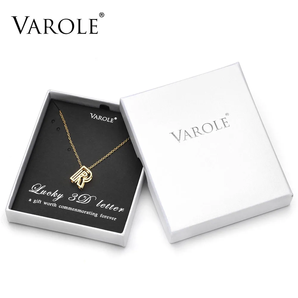 VAROLE 16 дюймов ожерелья-цепочки и подвески для женщин 3D матовая отделка A-Z БУКВЕННОЕ колье с буквами алфавита ювелирные изделия из нержавеющей стали с подарочной коробкой - Окраска металла: R with Box