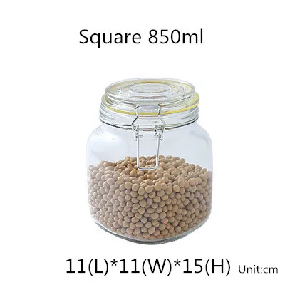 Square 850ml Кухонный стеклянный контейнер для пищевых продуктов, Герметичная Бутылка для еды/овощей/меда/вина/змей/лимон/Чили/консервированные огурцы емкость для хранения пищи - Цвет: Square 850ml
