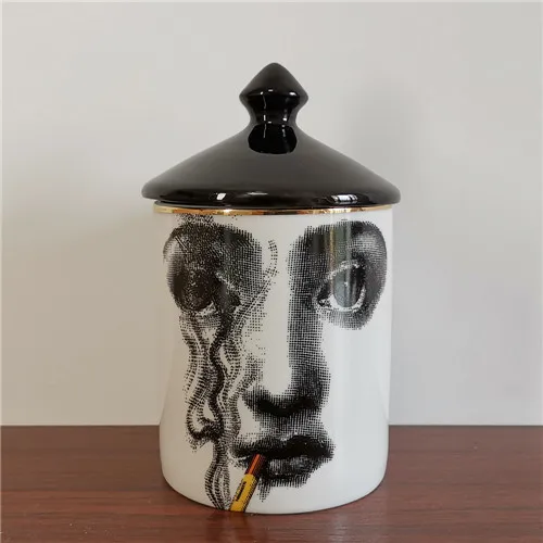 Классический подсвечник Fornasetti с черной крышкой керамический контейнер для хранения художественный подсвечник ретро корзины ручной работы для хранения баночек домашний декор - Цвет: 15