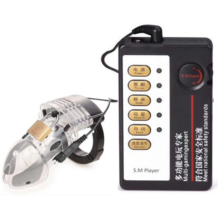 Electro Shock Мужской Целомудрие устройства петух Регулируемая пениса кольцо e стим