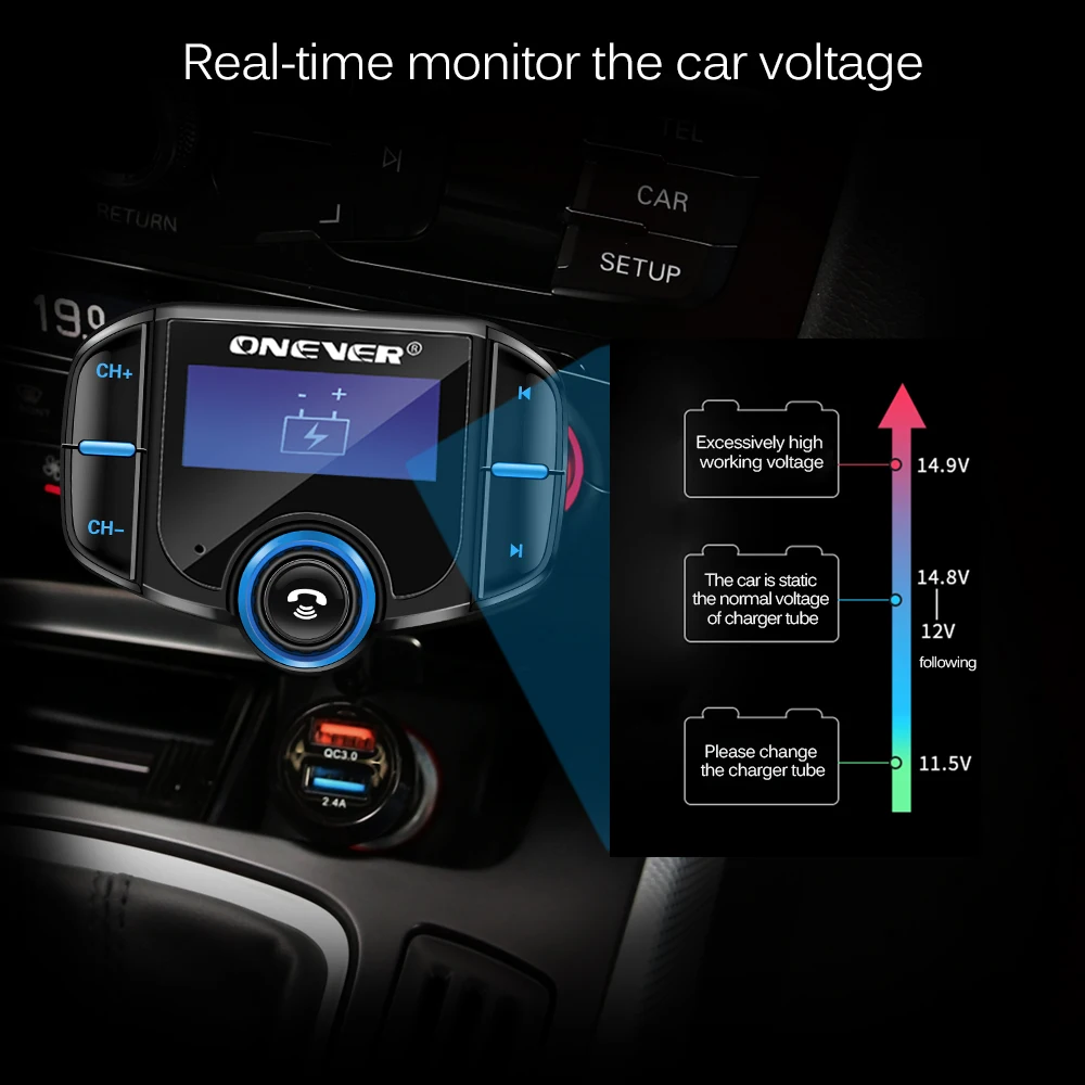 ONEVER Bluetooth fm передатчик MP3 плееры модулятор Автомобильный комплект с qc3.0 Dual USB