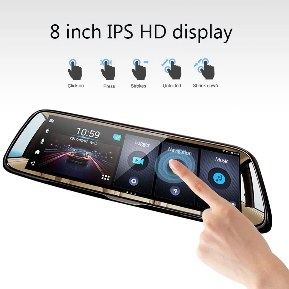 AZGIANT 8 дюймов 4G полный экран Автомобильный видеорегистратор Запись HD 1080P видео