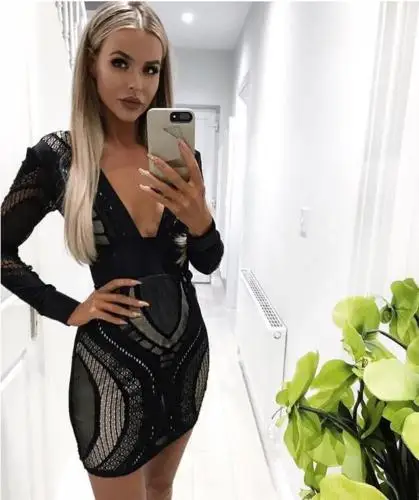 Women Summer Dress V-Neck Long Sleeve Slim Evening Party Short Mini Sundress Clothing | Женская одежда