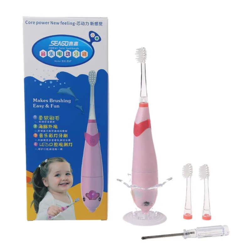 Розовый SEAGO детская музыкальная звуковая форма дельфина светодиодный легкая зубная щетка для детей от 3 до 9 лет - Цвет: Розовый