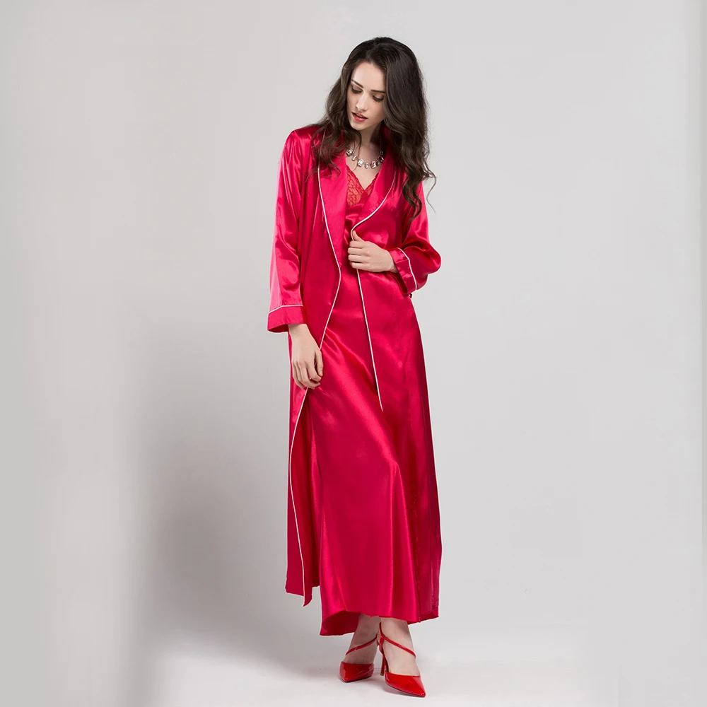 New Arrival Robe Gown Sets Female Softness Sleepwear Women Long Robe+Lace Nigntgown Two-Piece Sexy V-Neck Bathrobes Set