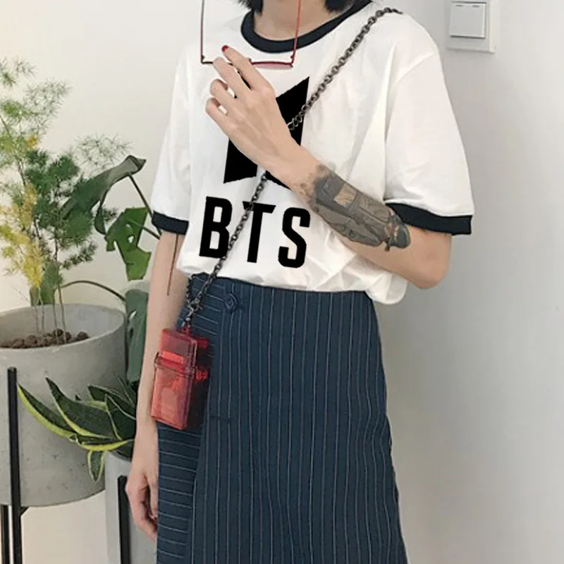 Новый Kpop Bangtan Boys BTS Корейская свободная футболка розовый белый хлопок Футболка