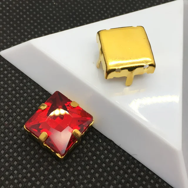 TopStone Princess Square Sew on Gold Claw Rhinestone Glass Crystal 8 12 14 мм высокое качество пришитый камень