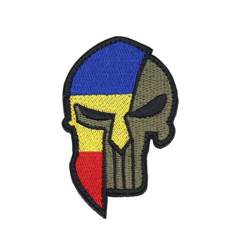 Тканевая нашивка с вышивкой черепа румынским флагом для одежды шапки кармана
