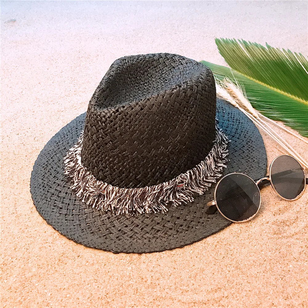Шляпа от солнца из рафии для мужчин и женщин модная пляжная Панама с широкими
