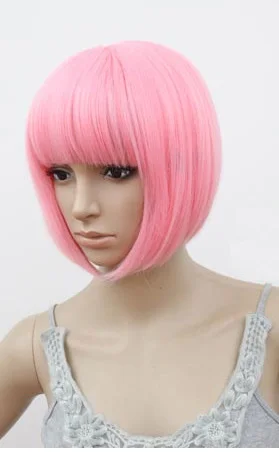 Short hair short straight Bob is inclined bang Pink |