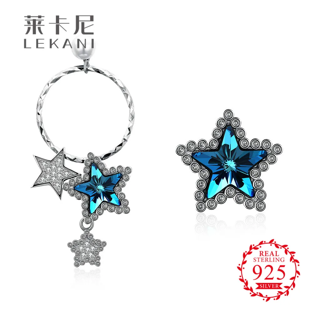 LEKANI кристаллами от Swarovski 100% серебро серьги асимметричные синий кристалл в форме